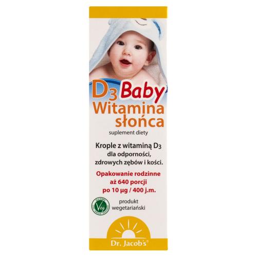 Miniaturka artykułu - Dr. Jacob's Witamina Słońca D3 Baby Krople z witaminą D3, 20 ml