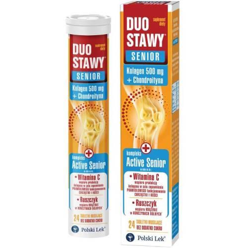Miniaturka artykułu - Duo Stawy Senior Kolagen 500 mg + Chondroityna, 24 tabletki musujące