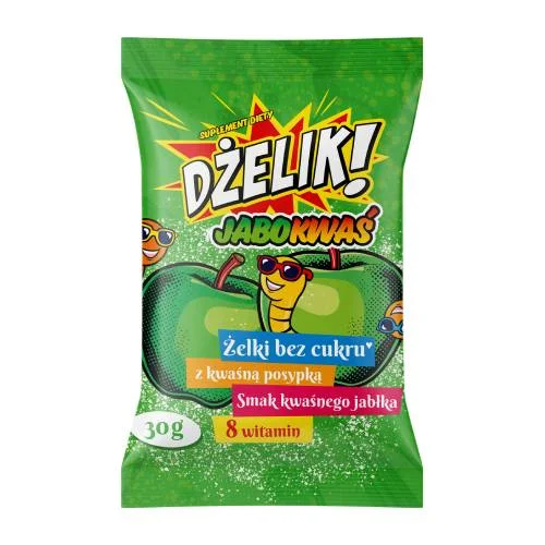 Miniaturka artykułu - DŻELIK! Jabokwaś Żelki bez cukru o smaku kwaśnego jabłka, 30 g