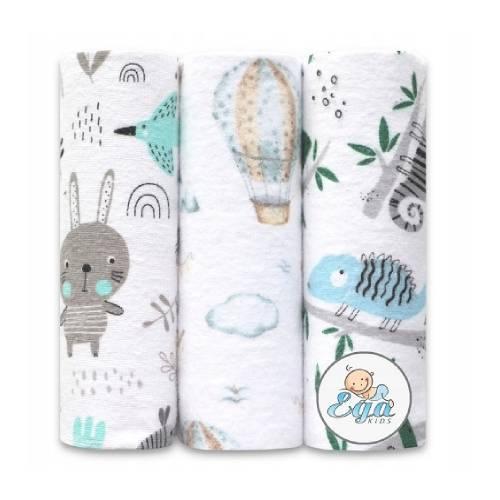 Miniaturka artykułu - EGA KIDS Pieluszki flanelowe 70x80cm zestaw nr 4, 3 szt.