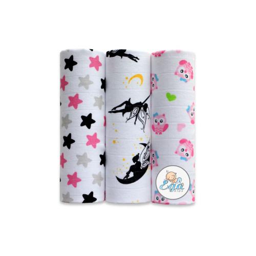 Miniaturka artykułu - EGA KIDS Zestaw pieluszek bambusowych 60x60, 3szt. R&oacute;żowe
