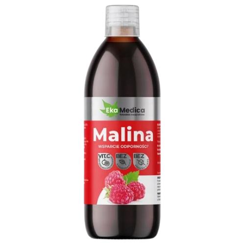 Miniaturka artykułu - EkaMedica Malina 100% Sok z malin z witaminą C, 500 ml