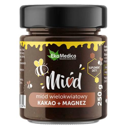 Miniaturka artykułu - EkaMedica Mi&oacute;d Wielokwiatowy Kakao + Magnez, 250g