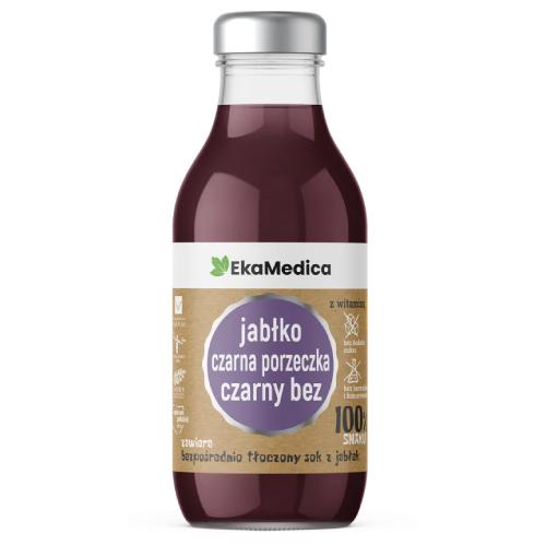 Miniaturka artykułu - EkaMedica Sok 100% Jabłko, czarna porzeczka, czarny bez, 300ml