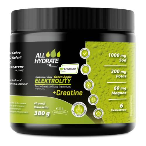 Miniaturka artykułu - ALLHydrate Elektrolity + Creatine o smaku zielonego jablka, 380 g
