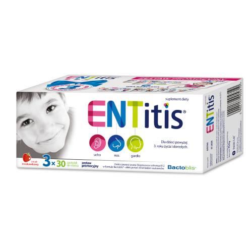 Miniaturka artykułu - Entitis smak truskawkowy, 3 x 30 past. do ssania + Gra karciana - zawiera Streptococcus salivarius K12