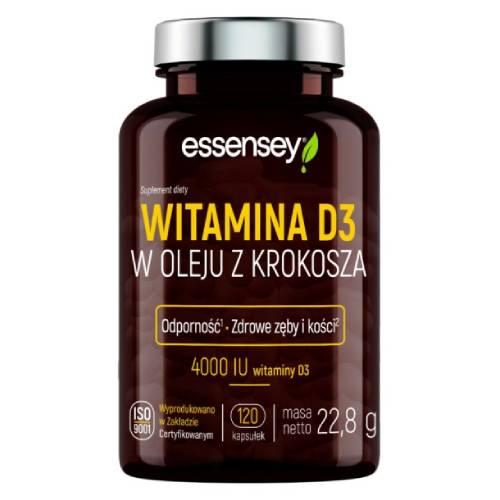 Miniaturka artykułu - Essensey Witamina D3 w oleju z krokosza 4000 IU, 120 kaps.
