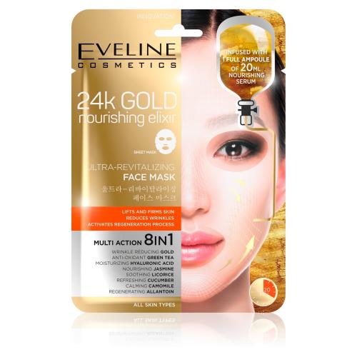 Miniaturka artykułu - Eveline 24k Gold Nourishing Ultra-rewitalizująca maska w płacie 8w1, 1 szt.