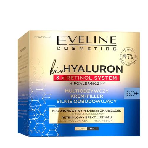 Miniaturka artykułu - EVELINE bioHYALURON 3xRetinol System 60+ Multiodżywczy Krem-Filler silnie odbudowujący, 50ml