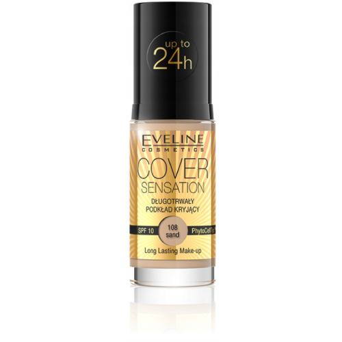 Miniaturka artykułu - EVELINE Cover Sensation Długotrwały podkład kryjący SPF10 108 Sand, 30ml