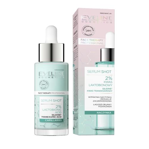 Miniaturka artykułu - EVELINE Serum Shot Kuracja wzmacniająca na zaczerwienienia z kwasem laktobionowym 2%, 30ml