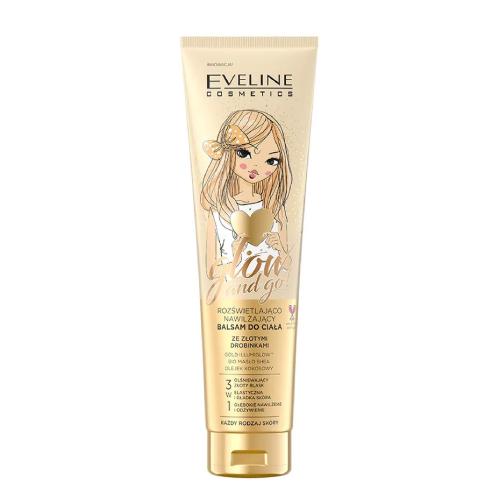 Miniaturka artykułu - EVELINE Glow and Go! Rozświetlająco-nawilżający balsam do ciała ze złotymi drobinkami - 150ml