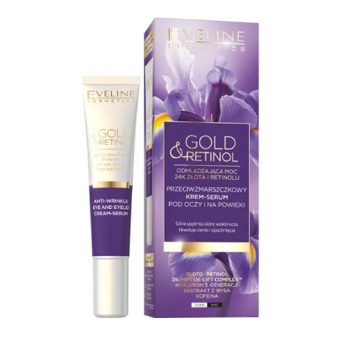 Miniaturka artykułu - EVELINE Gold & Retinol Przeciwzmarszczkowy Krem-Serum pod oczy i na powieki, 15ml