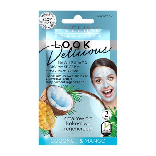 Miniaturka artykułu - EVELINE Look Delicious Nawilżająca bio maseczka z peelingiem Kokos i Mango, 10ml