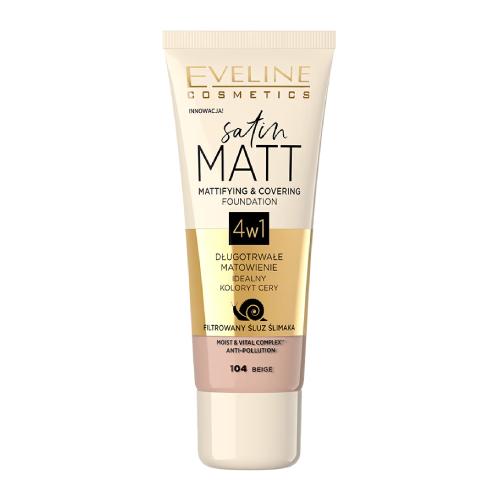 Miniaturka artykułu - EVELINE Satin Matt Matujący podkład do twarzy 104 Beige, 30ml