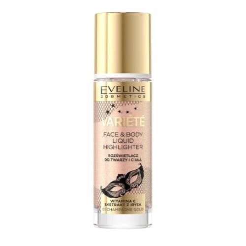 Miniaturka artykułu - EVELINE Variete Płynny rozświetlacz do twarzy i ciała 01 Champagne Gold, 30 ml	