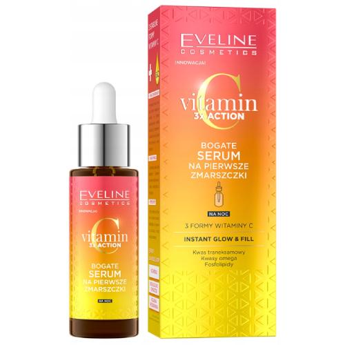 Miniaturka artykułu - EVELINE Witamin C 3x Action Bogate serum na pierwsze zmarszczki na noc, 30ml
