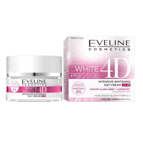 Miniaturka artykułu - EVELINE White Prestige 4D Intensywnie wybielający Krem do twarzy na dzień z SPF25, 50ml