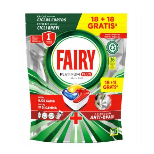 Miniaturka artykułu - FAIRY platinum + lemon kapsułki do zmywarek, 36szt. (18+18) 