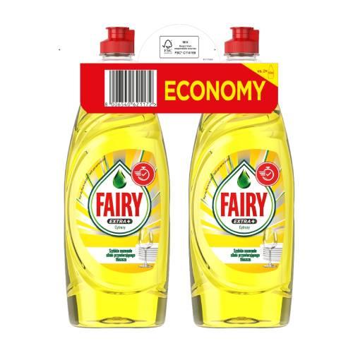 Miniaturka artykułu - Fairy Extra+ Płyn do mycia naczyń duopack Cytrusy, 2 x 650 ml