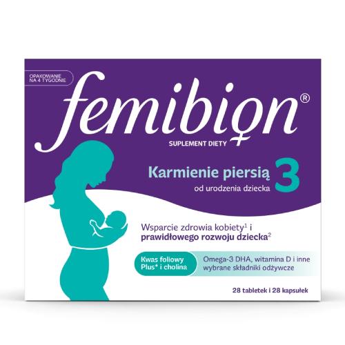 Miniaturka artykułu - Femibion 3 Karmienie piersią + DHA, 28 tabl. + 28 kaps.