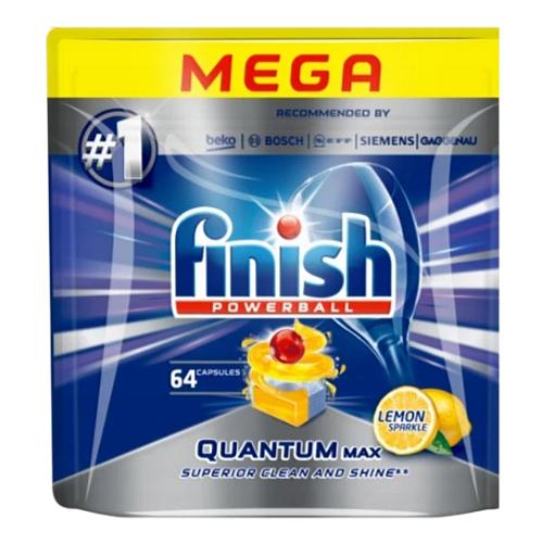 Miniaturka artykułu - Finish Powerball Quantum Lemon Kapsułki do zmywarki cytrynowe, 64 szt.