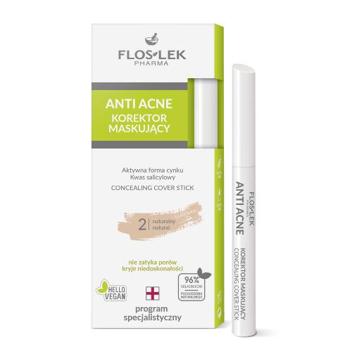 Miniaturka artykułu - FLOS-LEK ANTI ACNE - Korektor maskujący, 2 naturalny, 1 sztuka
