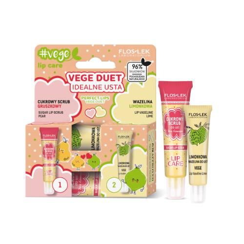 Miniaturka artykułu - FLOSLEK Vege Lip Care Duet Idealne usta Cukrowy scrub gruszkowy, 15 g + wazelina limonkowa, 10 g