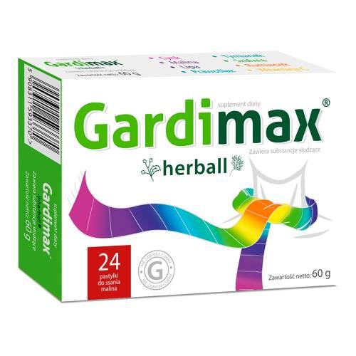 Miniaturka artykułu - GARDIMAX HERBALL z maliną - 24 pastylki do ssania