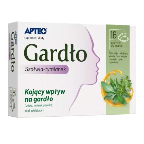 Miniaturka artykułu - Gardło szałwia-tymianek APTEO, 16 pastylek do ssania