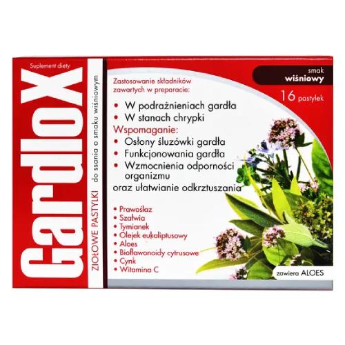 Miniaturka artykułu - GARDLOX Ziołowe, smak wiśniowy - 16 pastylek do ssania