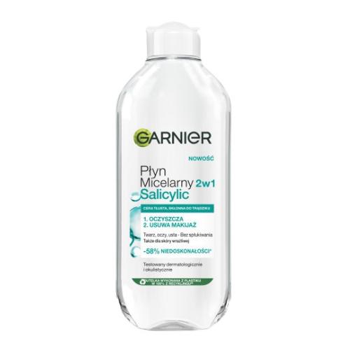 Miniaturka artykułu - Garnier Płyn micelarny 2w1 z kwasem salicylowym do cery tłustej i trądzikowej, 400 ml