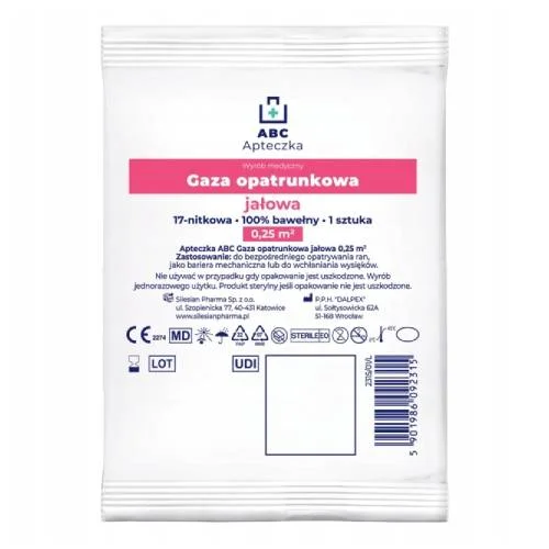 Miniaturka artykułu - Apteczka ABC Gaza opatrunkowa jałowa 17 nitkowa, 0,25 m2, 1 szt.