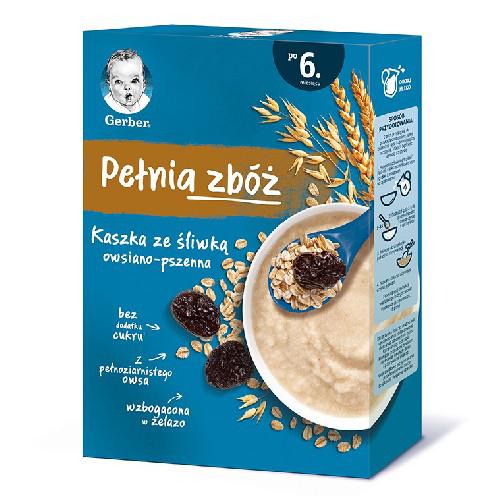 Miniaturka artykułu - GERBER Kaszka Pełnia Zb&oacute;ż owsiano-pszenna ze śliwką po 6. miesiącu, 200g