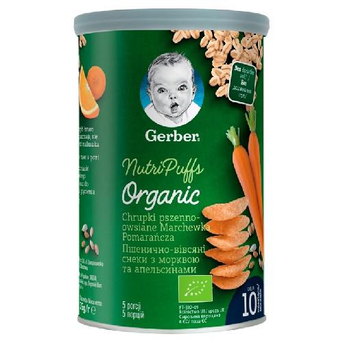 Miniaturka artykułu - Gerber Organic Nutri Puffs Chrupki pszenno-owsiane Marchewka Pomarańcza od 10. miesiąca, 35g