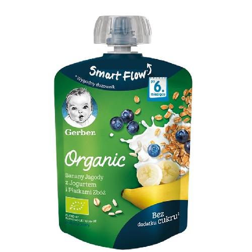 Miniaturka artykułu - GERBER ORGANIC Deserek Banany i Jagody z Jogurtem i Płatkami Zb&oacute;ż, 90g