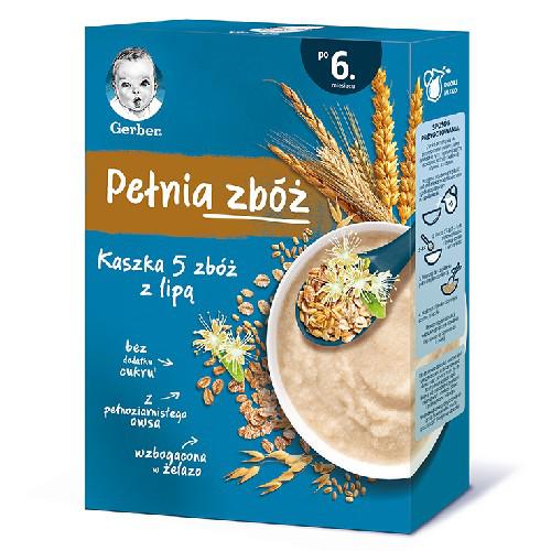 Miniaturka artykułu - GERBER Kaszka Pełnia Zb&oacute;ż 5 zb&oacute;ż z lipą po 6. miesiącu, 200g