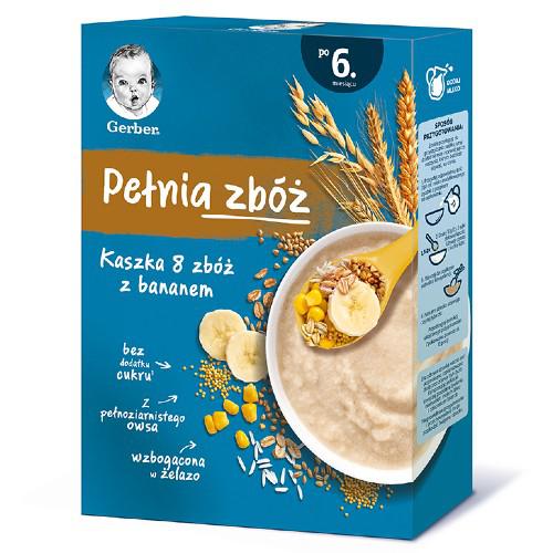 Miniaturka artykułu - GERBER Kaszka Pełnia Zb&oacute;ż 8 zb&oacute;ż z bananem po 6. miesiącu, 180g
