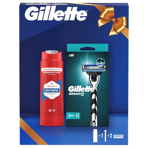 Miniaturka artykułu - Gillette Mach3 Zestaw Maszynka do golenia dla mężczyzn + Wymienne ostrza, 2 szt. + Old Spice Whitewater Żel 3w1 dla mężczyzn ciało, włosy, twarz, 250 ml