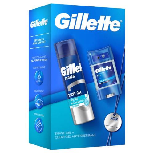 Miniaturka artykułu - Gillette Zestaw Chłodzący żel do golenia z eukaliptusem, 200 ml + Antyperspirant w żelu Cool Wave 48h, 70 ml