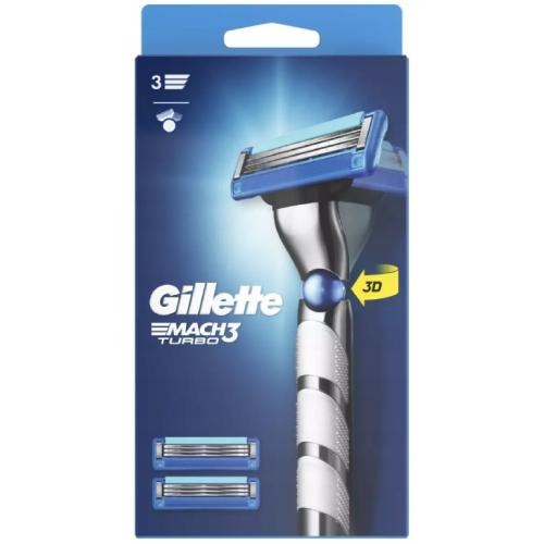 Miniaturka artykułu - Gillette Mach3 Turbo Maszynka do golenia dla mężczyzn + 3 wymienne ostrza
