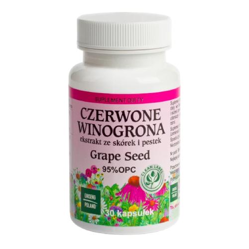 Miniaturka artykułu - GINSENG Czerwone Winogrona Grape Seed, 30 kaps.