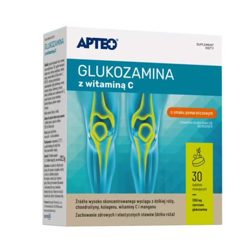 Miniaturka artykułu - Glukozamina z witaminą C o smaku pomarańczowym APTEO, 30 tabletek musujących