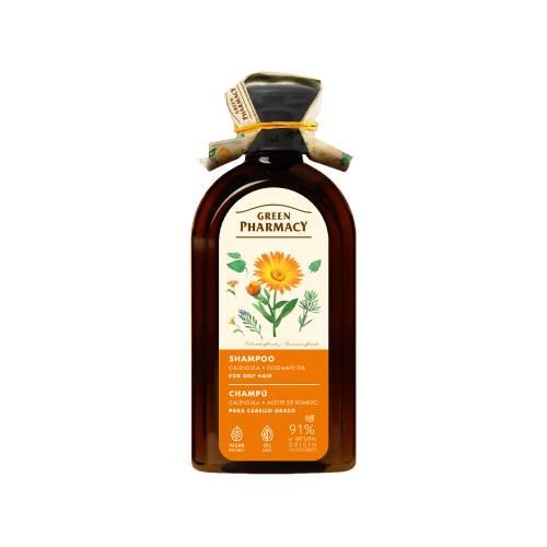 Miniaturka artykułu - Green Pharmacy Szampon do włos&oacute;w przetłuszczających się nagietek i olej rozmarynowy, 350 ml