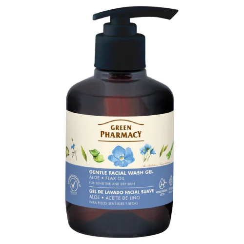 Miniaturka artykułu - Green Pharmacy Żel do mycia twarzy dla sk&oacute;ry suchej i wrażliwej Aloes, 270 ml