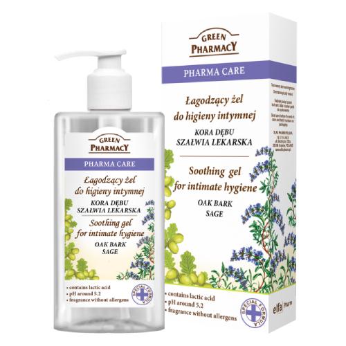 Miniaturka artykułu - GREEN PHARMACY Łagodzący żel do higieny intymnej kora dębu, szałwia lekarska - 300 ml