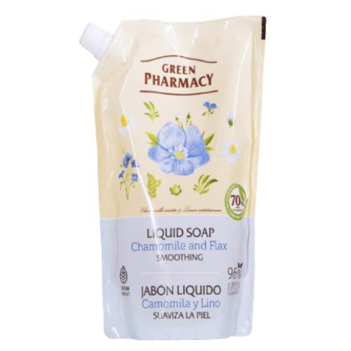 Miniaturka artykułu - GREEN PHARMACY Mydło w płynie Rumianek i len, zapas, 460ml