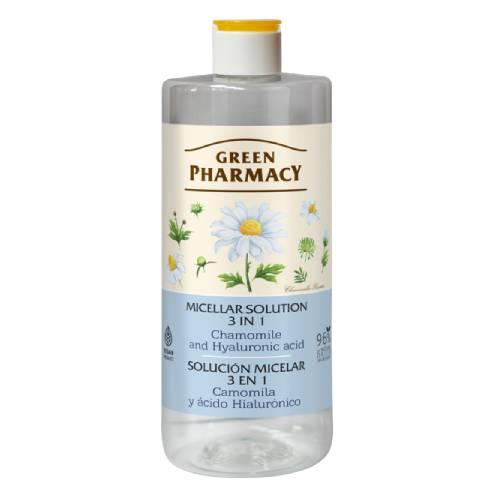 Miniaturka artykułu - GREEN PHARMACY Płyn micelarny 3w1 Rumianek i Kwas hialuronowy, 500ml