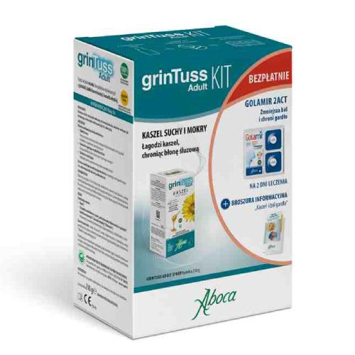 Miniaturka artykułu - GrinTuss Kit Adult Syrop dla dorosłych, 210g + Golamir 2Act, 8 tabletek