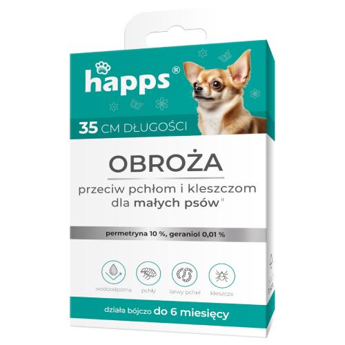 Miniaturka artykułu - HAPPS Obroża przeciw pchłom i kleszczom dla małych ps&oacute;w, 35cm